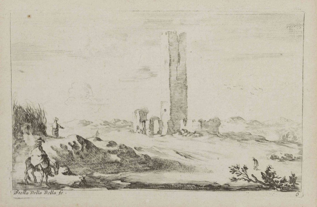 Stefano della Bella, (Italian, 1610-1664), Man on: Stefano della Bella (Italian, 1610-1664) Man on Donkey engraving 4 x 6 inches. Property from the Estate of Dr. Ivan Jeanne Weiler, Urbana, Illinois