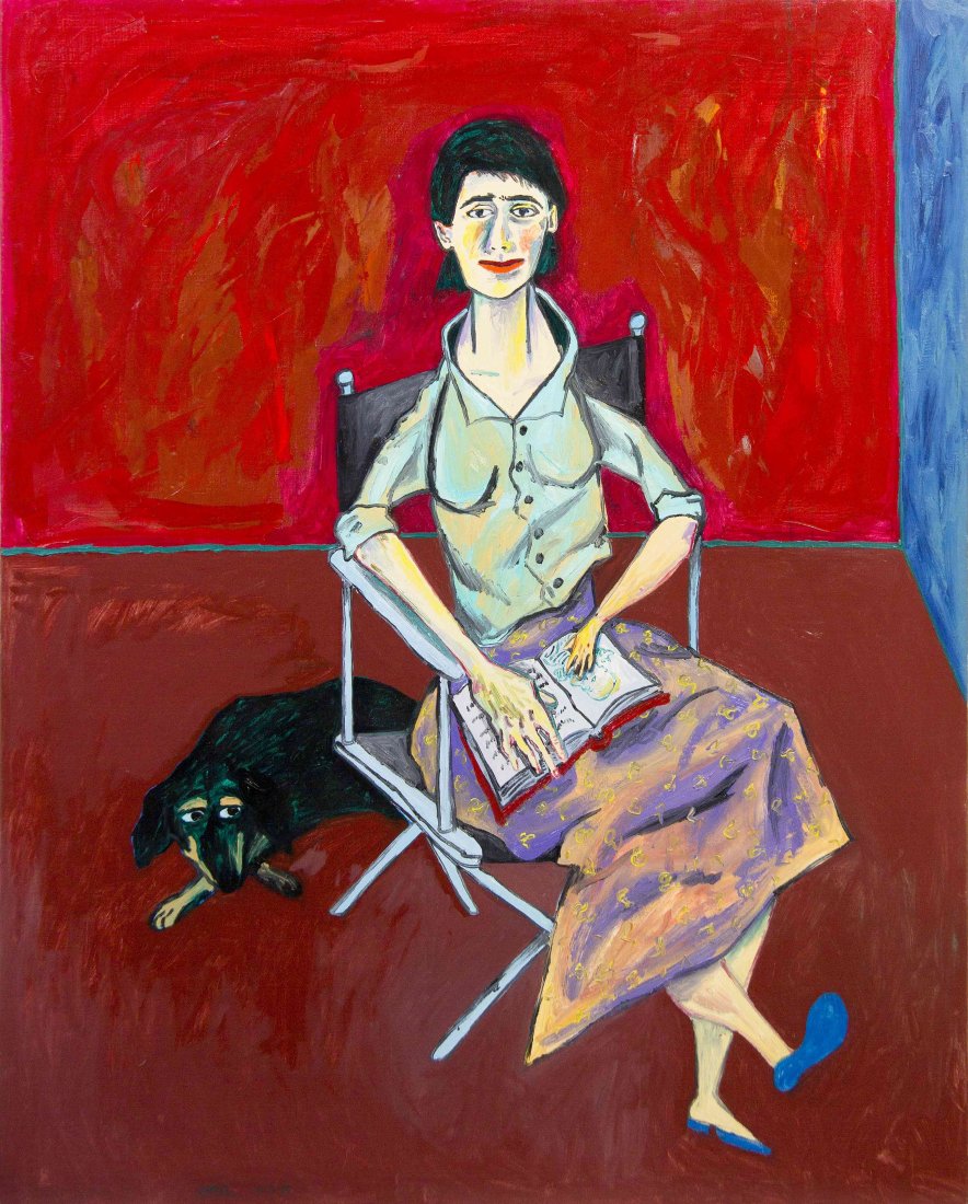 David Sharpe, (American, b. 1936), Anne with Dog, 1987: David Sharpe (American, b. 1936) Anne with Dog, 1987 oil on canvas signed Sharpe and dated (lower left) 70 x 50 inches.