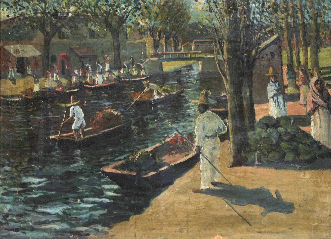 Ernest Lawson, (American, 1873-1939), Canal View,: Ernest Lawson (American, 1873-1939) Canal View, Mexico oil on canvas 14 x 17 3/4 inches. Property from the Estate of Ms. Katheryne Mitchell, Chester, Nova Scotia Provenance: By descent through th