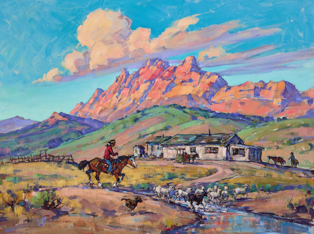Marjorie Reed (American, 1915-1996) Sunset-The Gap: Marjorie Reed (American, 1915-1996) Sunset-The Gap oil on canvas signed Marjorie Reed (lower left); titled and inscribed (on label affixed to the reverse) 30 x 40 in. This lot is located in Philadelph