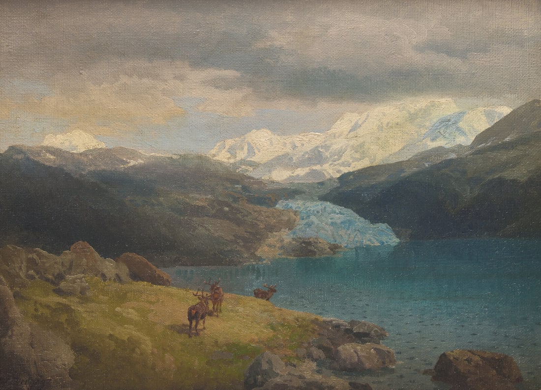 Hermann Herzog (American/German, 1832-1932) Elk Watering: Hermann Herzog (American/German, 1832-1932) Elk Watering oil on canvas signed H. Herzog (lower left) 16 1/4 x 22 1/4 in. Sold to benefit the acquisitions fund of Brandywine Museum of Art This lot is l