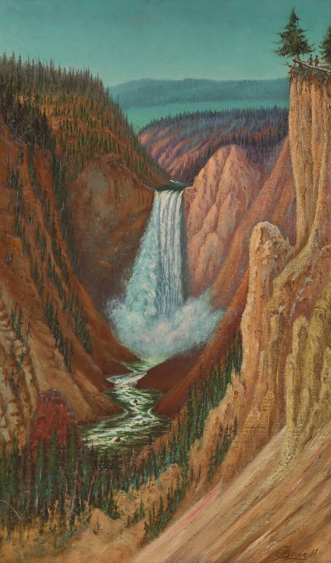 Grafton Tyler Brown (American, 1841-1918) The Grand Canyon from Lookout Point, Yellowstone National: Grafton Tyler Brown (American, 1841-1918) The Grand Canyon from Lookout Point, Yellowstone National Park, 1886 oil on canvas signed GTBrown and dated (lower right); also signed, titled, and dated (on 