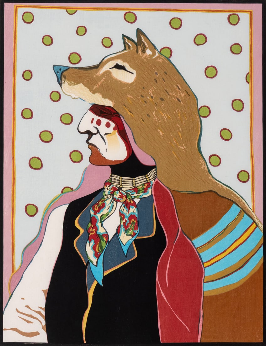T. C. Cannon (Kiowa/Caddo, 1946-1978) His Hair Flows like a River (from Memorial Woodcut Suite), (1 of 3)