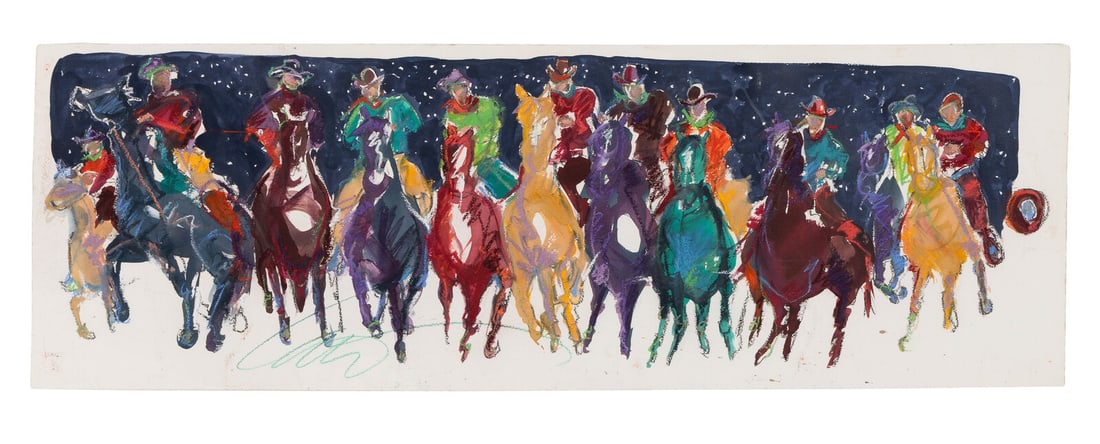 Carrie Fell (American, b. 1962) A Ride in the Night: Carrie Fell (American, b. 1962) A Ride in the Night gouache and pastel on paper signed Carrie (lower left) 20 x 59 3/8 in. This lot is located in Chicago. Provenance Provenance: Mega Bank, Aurora, Col