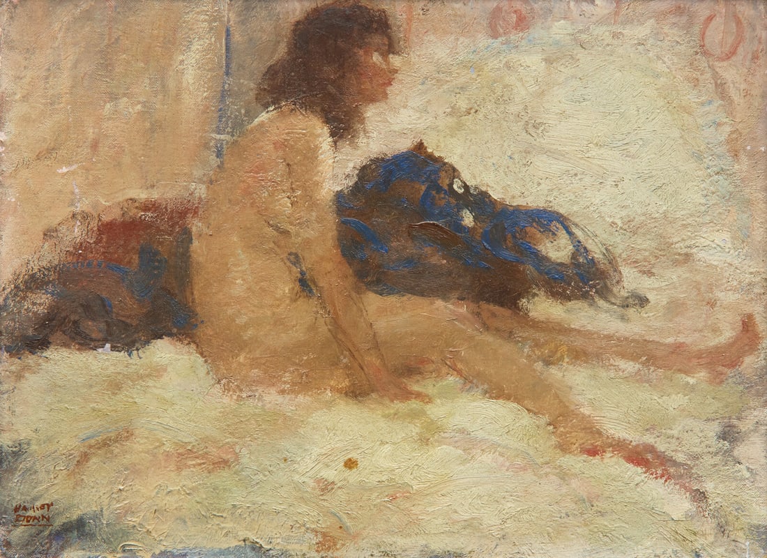 Harvey Dunn (American, 1884-1952) Nude: Harvey Dunn (American, 1884-1952) Nude oil on canvasboard signed HARVEY DUNN (lower left) 12 x 16 in. This lot is located in Philadelphia. Provenance Provenance: The Artist. Nan Greacen Faure (1909-19