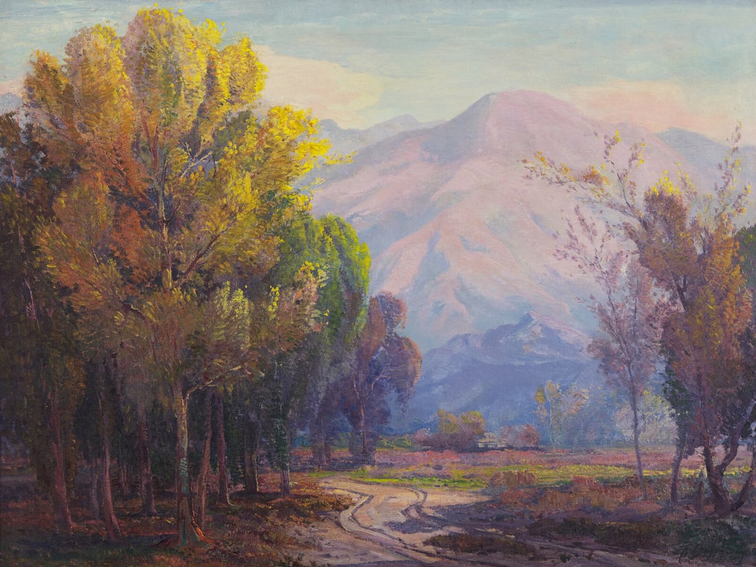Fred Grayson Sayre (American, 1879-1939) Desert Cottonwoods?: Fred Grayson Sayre (American, 1879-1939) Desert Cottonwoods? oil on canvas signed F. Grayson Sayre (lower right) 30 x 40 in. This lot is located in Philadelphia. Provenance Provenance: Dr. & Mrs. 