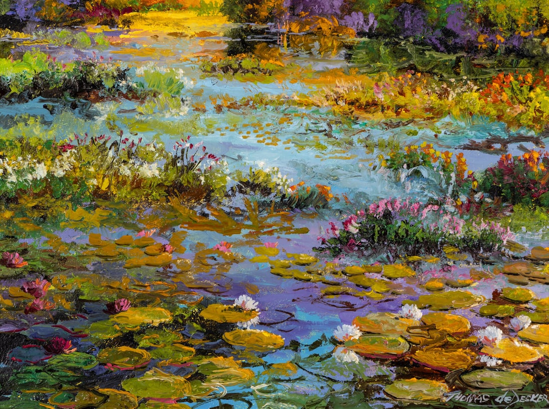 Thomas Dedecker (American, b. 1951) Pond-White Lilies, 2026: Thomas Dedecker (American, b. 1951) Pond-White Lilies, 2026 oil on board signed Thomas Dedecker (lower right); also signed, titled, and dated (on the reverse) 12 x 16 in. This lot is located in Philad
