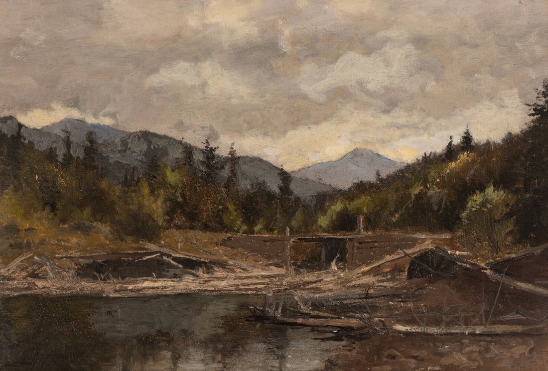 Lockwood de Forest (American 1850-1932) Adirondacks, 1874: Lockwood de Forest (American 1850-1932) Adirondacks, 1874 oil on paper signed L de F, titled, and dated (lower right); also titled and dated (verso) 9 5/8 x 14 in. Provenance Debra Force Fine Art, New