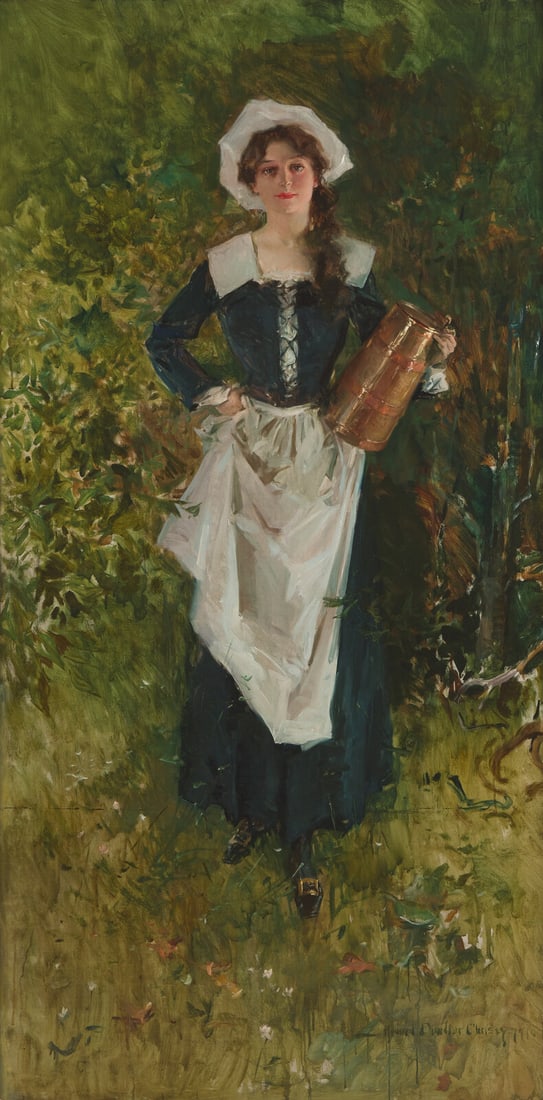 Howard Chandler Christy (American, 1872-1952) The Milkmaid, 1910: Howard Chandler Christy (American, 1872-1952) The Milkmaid, 1910 oil on canvas signed Howard Chandler Christy and dated (lower right) 70 x 35 in. Provenance Brunk Auctions, Asheville, North Carolina, 