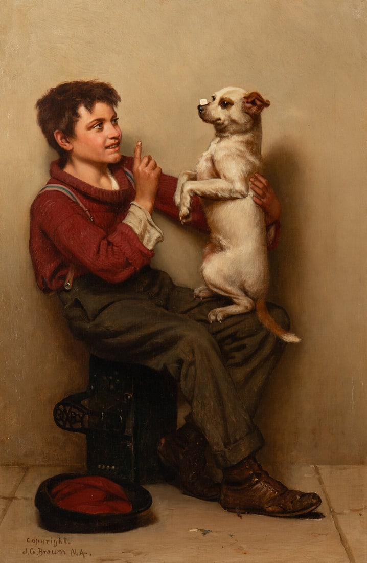 John George Brown (American, 1831-1913) Steady, c. 1902: John George Brown (American, 1831-1913) Steady, c. 1902 oil on canvas signed Copyright. / J. G. Brown N.A. (lower left) 24 1/4 x 16 1/4 in. We wish to thank Dr. Martha Hoppin for kindly confirming the