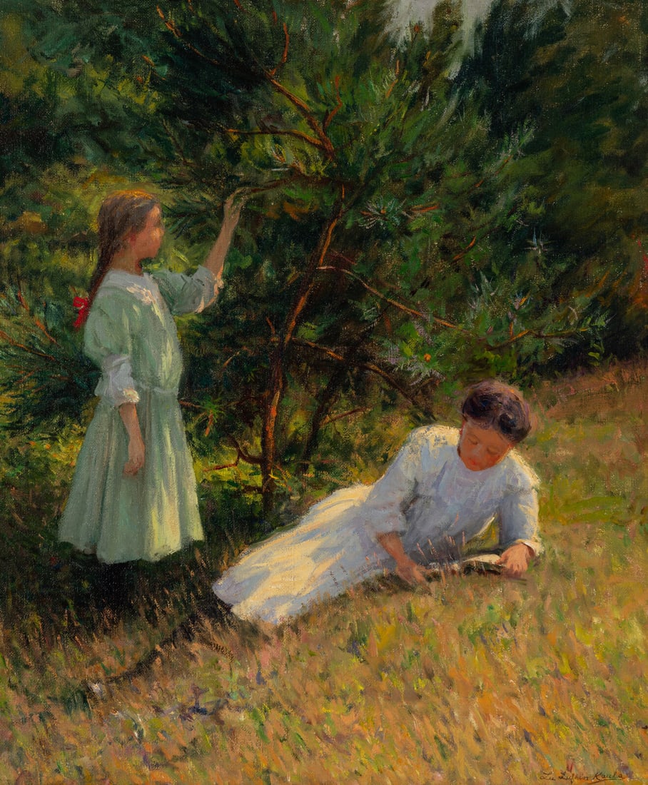 Lee Lufkin Kaula (American, 1865-1957) Midsummer Repose: Lee Lufkin Kaula (American, 1865-1957) Midsummer Repose oil on canvas laid to board mounted to stretcher signed Lee Lufkin Kaula (lower right); also inscribed with artist's name, with Lee Lufkin Kaula