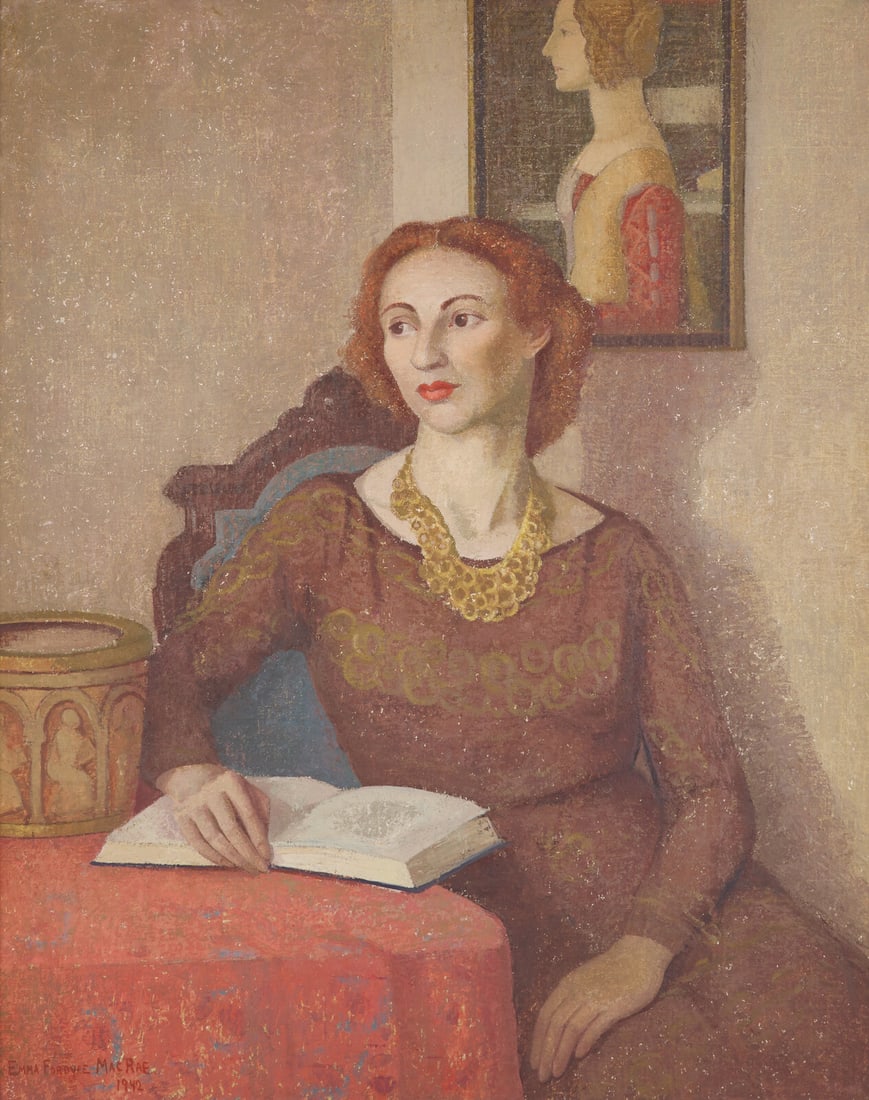 Emma Fordyce MacRae (American, 1887-1974) Ruth, 1942: Emma Fordyce MacRae (American, 1887-1974) Ruth, 1942 oil on board signed EMMA FORDYCE MACRAE and dated (lower left) 40 x 32 in. Proceeds from the painting's sale will go directly to Alzheimer's Resear