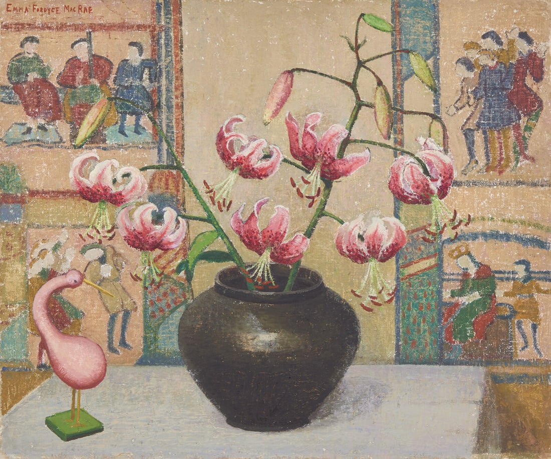 Emma Fordyce MacRae (American, 1887-1974) Pink Lillies with Japanese Print, 1943 (1 of 3)