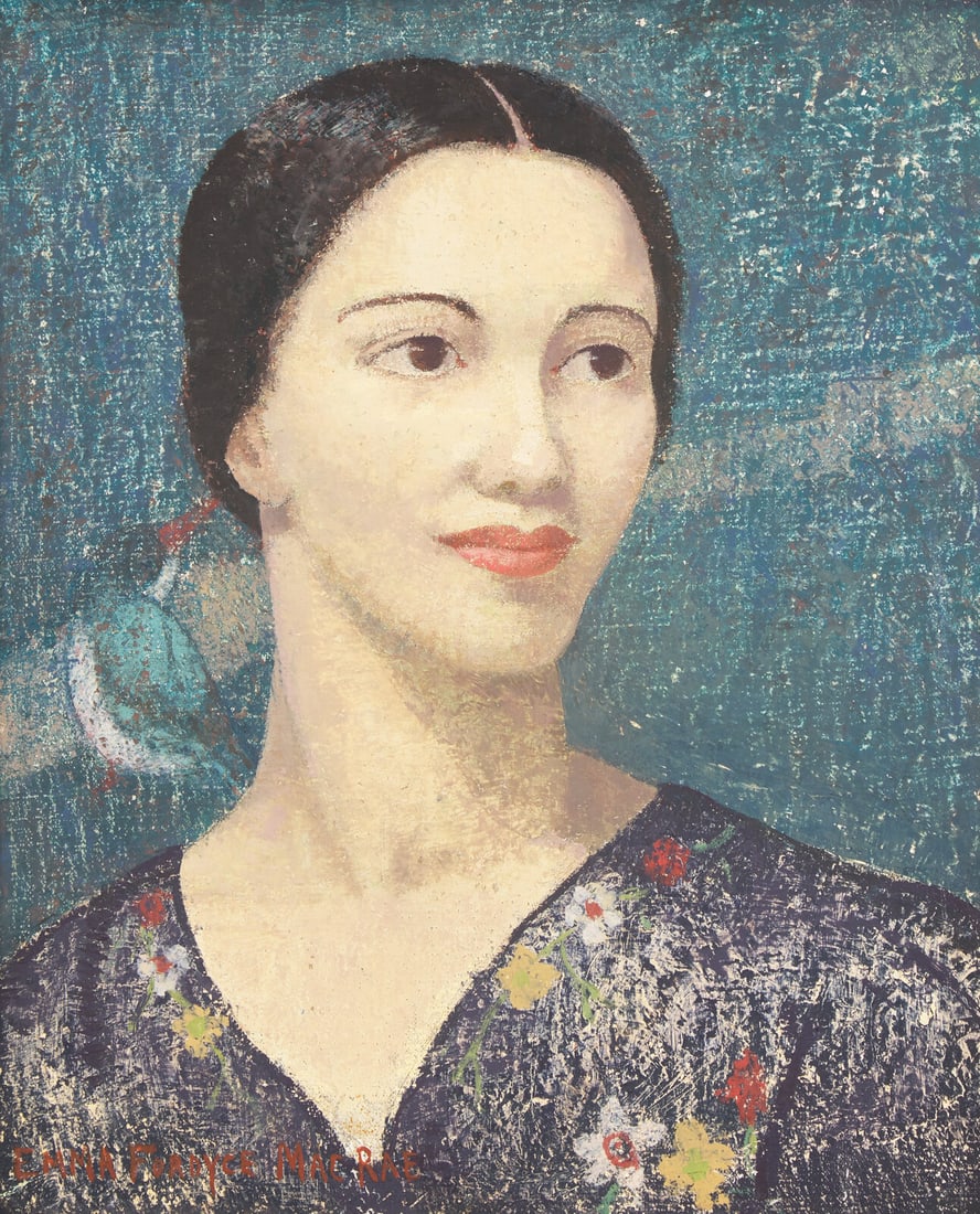 Emma Fordyce MacRae (American, 1887-1974) Linda: Emma Fordyce MacRae (American, 1887-1974) Linda oil on canvas mounted to board signed EMMA FORDYCE MACRAE (lower left) 17 1/8 x 14 1/8 in. Provenance Debra Force Fine Art, New York, New York. Private 
