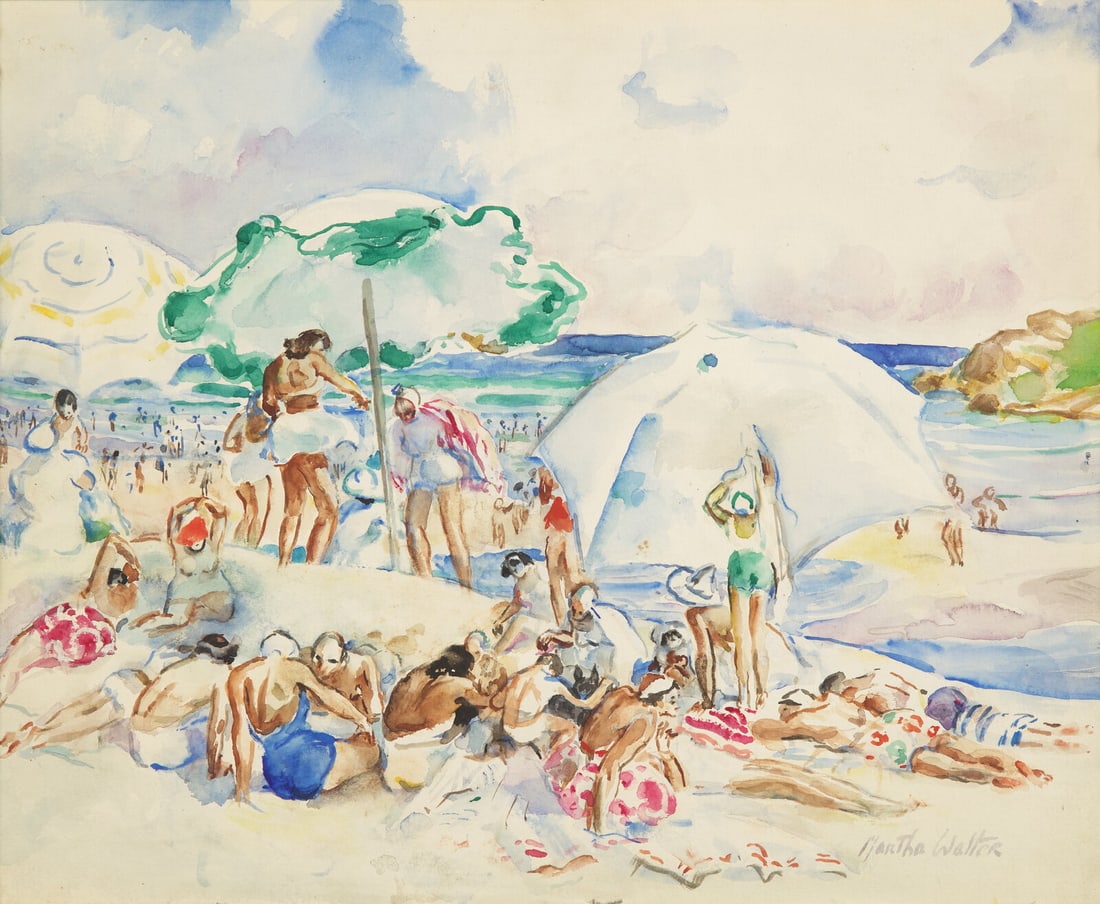 Martha Walter (American, 1875-1976) Umbrellas on Bass Rocks Beach (1 of 3)