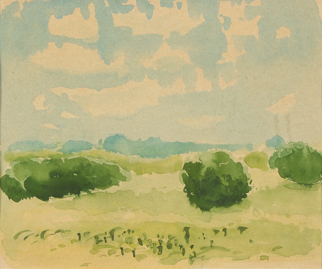 Albert York (American, 1928-2009) Landscape with Clouds and Bushes, c. 1969 (1 of 3)