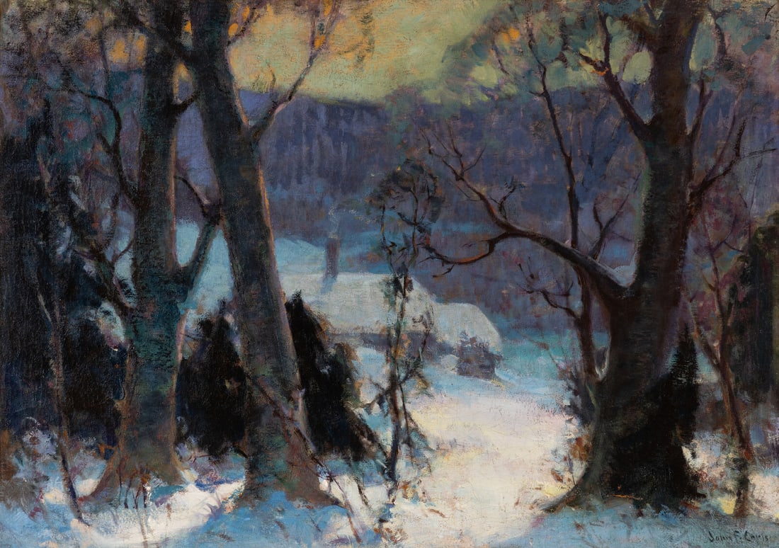 John Fabian Carlson (American/Swedish, 1874-1945) Winter Landscape with Cottage: John Fabian Carlson (American/Swedish, 1874-1945) Winter Landscape with Cottage oil on canvas signed John F. Carlson (lower right) 24 x 34 in. Property from the Collection of Patricia and Michael Corb