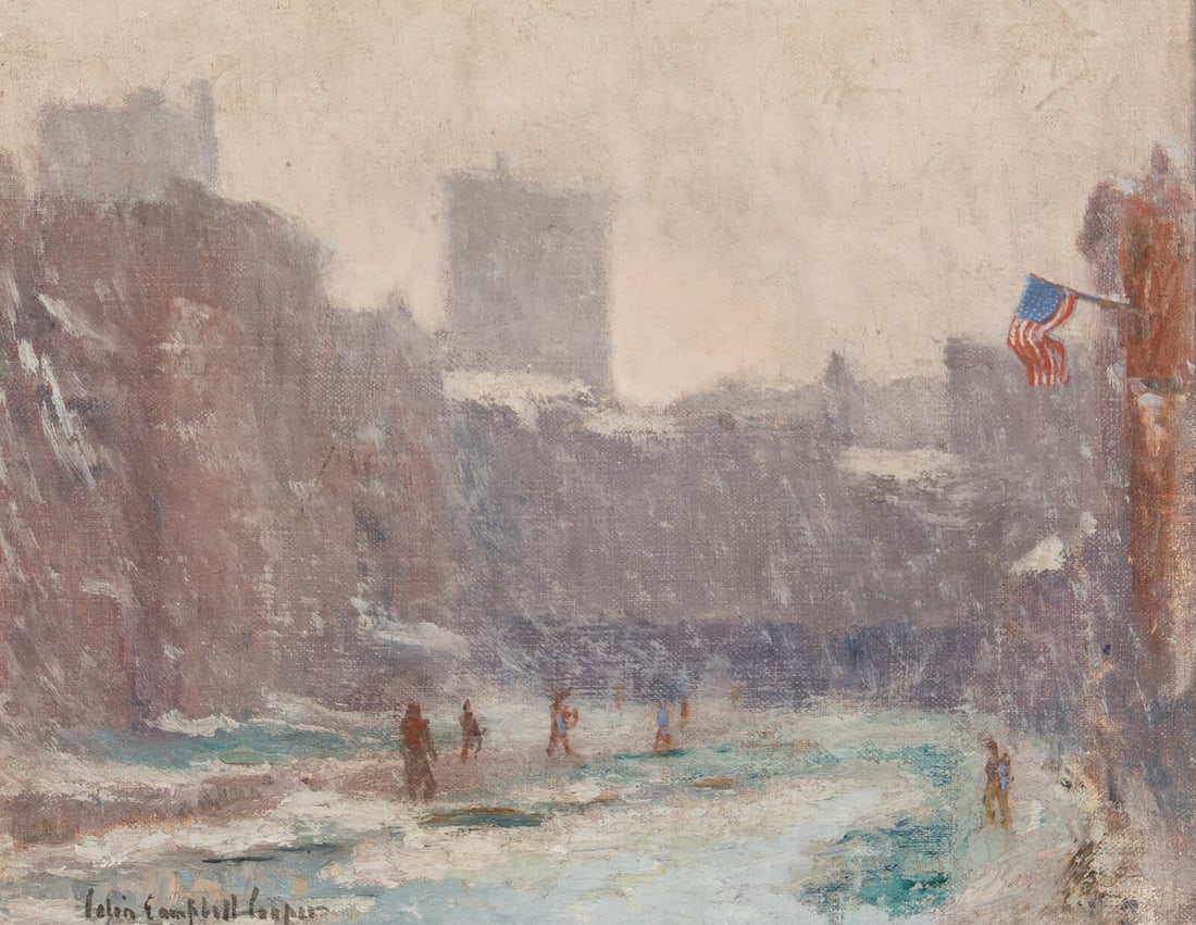 Colin Campbell Cooper (American, 1856-1937) New York Winter: Colin Campbell Cooper (American, 1856-1937) New York Winter oil on canvasboard signed Colin Campbell Cooper (lower left) 10 x 12 in. Provenance R. H. Love Galleries, Inc., Chicago, Illinois. Acquired 