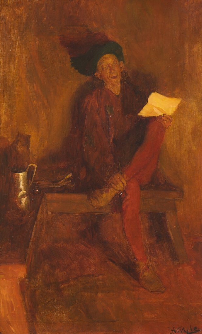 Howard Pyle (American, 1853-1911) Villon?The Singer Fate Fashioned to Her Liking, 1904: Howard Pyle (American, 1853-1911) Villon?The Singer Fate Fashioned to Her Liking, 1904 oil on canvas signed H. Pyle (lower right); also inscribed In Necessity's Mortar / Francois Villon (on the revers