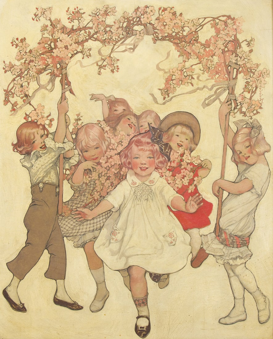Sarah S. Stilwell Weber (American, 1878-1939) Children?s May Day Parade (Saturday Evening Post: Sarah S. Stilwell Weber (American, 1878-1939) Children?s May Day Parade (Saturday Evening Post Cover), 1914 oil on board signed with initials S.S.S.W (upper right) 21 3/4 x 17 3/4 in. Literature: The 
