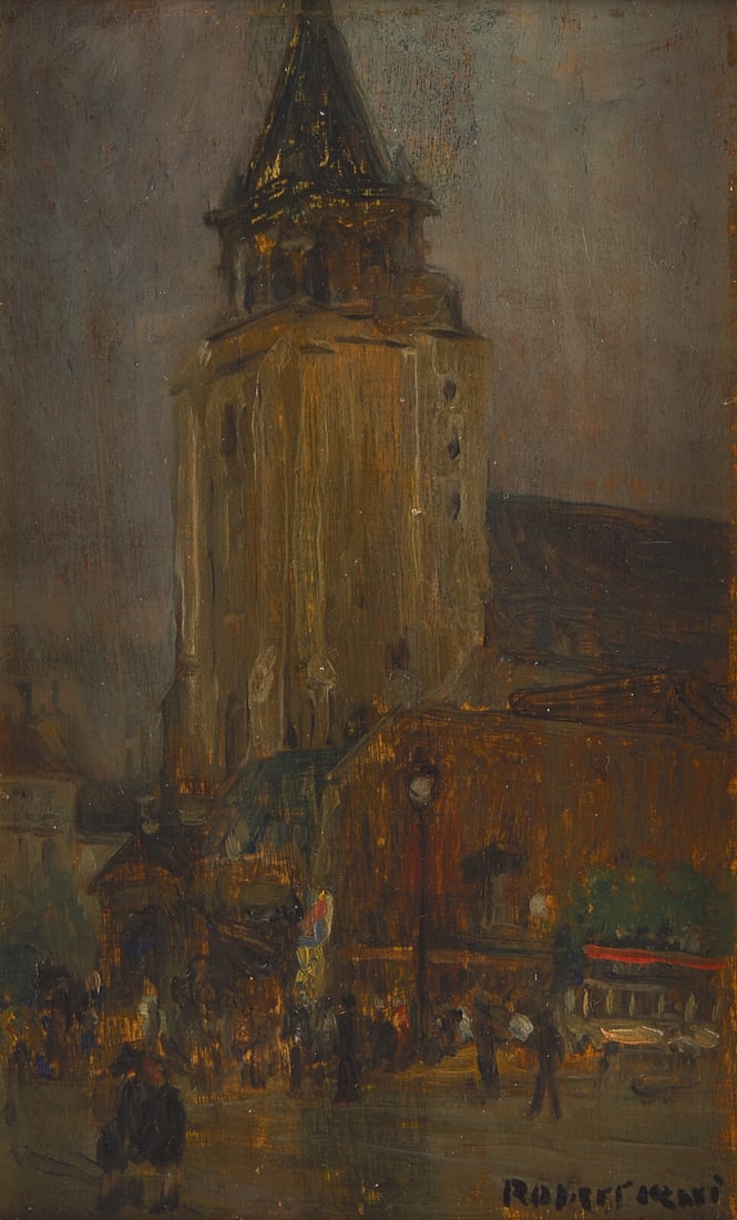 Robert Henri (American, 1865-1929) Saint-Germain-des-Pr?s, Paris: Robert Henri (American, 1865-1929) Saint-Germain-des-Pr?s, Paris oil on panel signed ROBERT HENRI (lower right); also inscribed with title/location (on the reverse) 6 x 3 3/4 in. Provenance Private Co