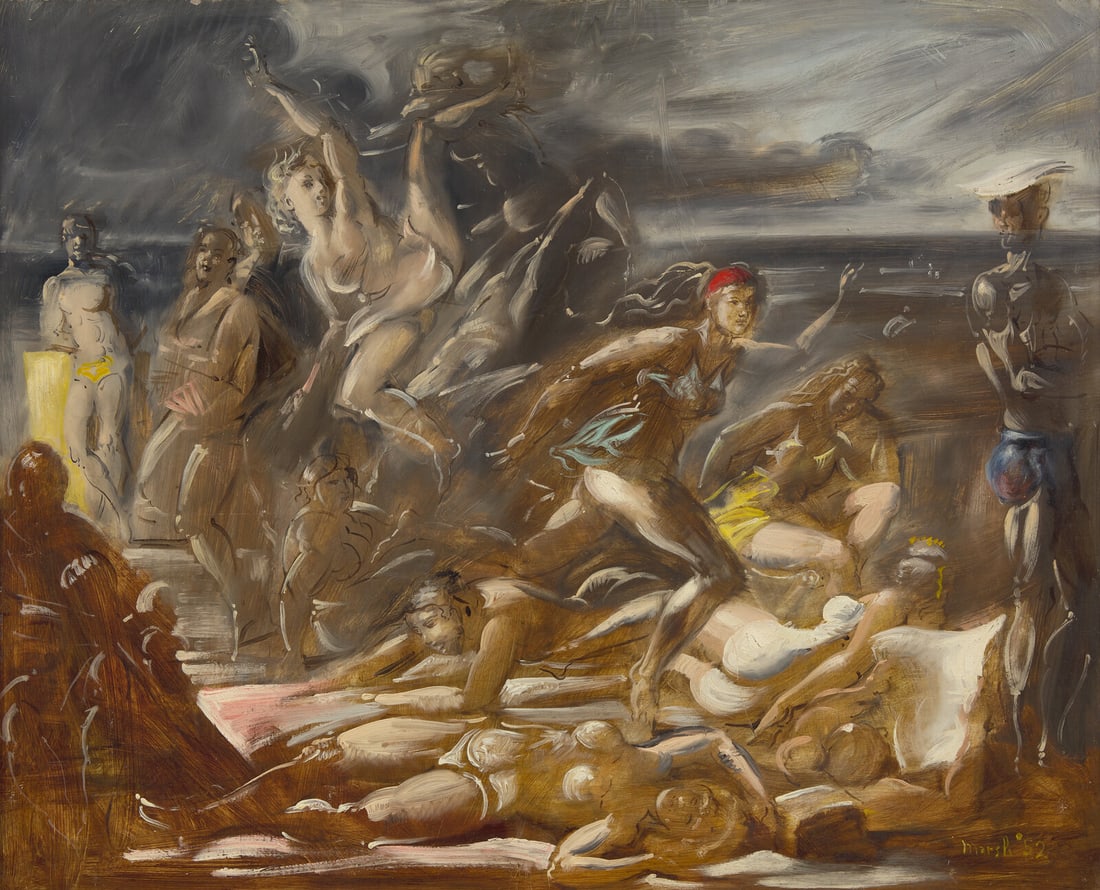 Reginald Marsh (American, 1898-1954) Frolicking on the Beach; with Figure Studies (A Double-Sided (1 of 3)