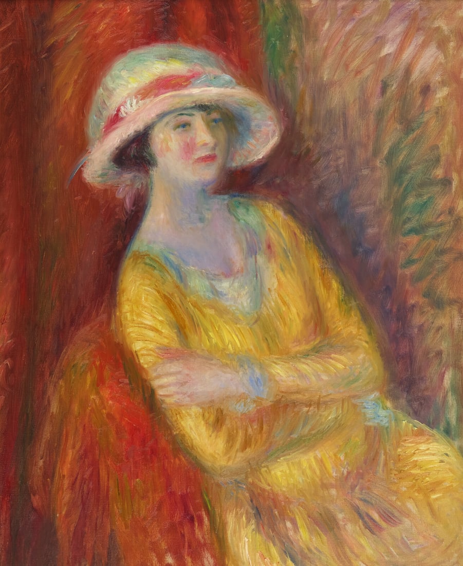William Glackens (American, 1870-1938) The Yellow Dress: William Glackens (American, 1870-1938) The Yellow Dress oil on canvas 32 x 26 in. Provenance Surovek Gallery, Palm Beach, Florida. Acquired directly from the above. Private Collection. To the present 