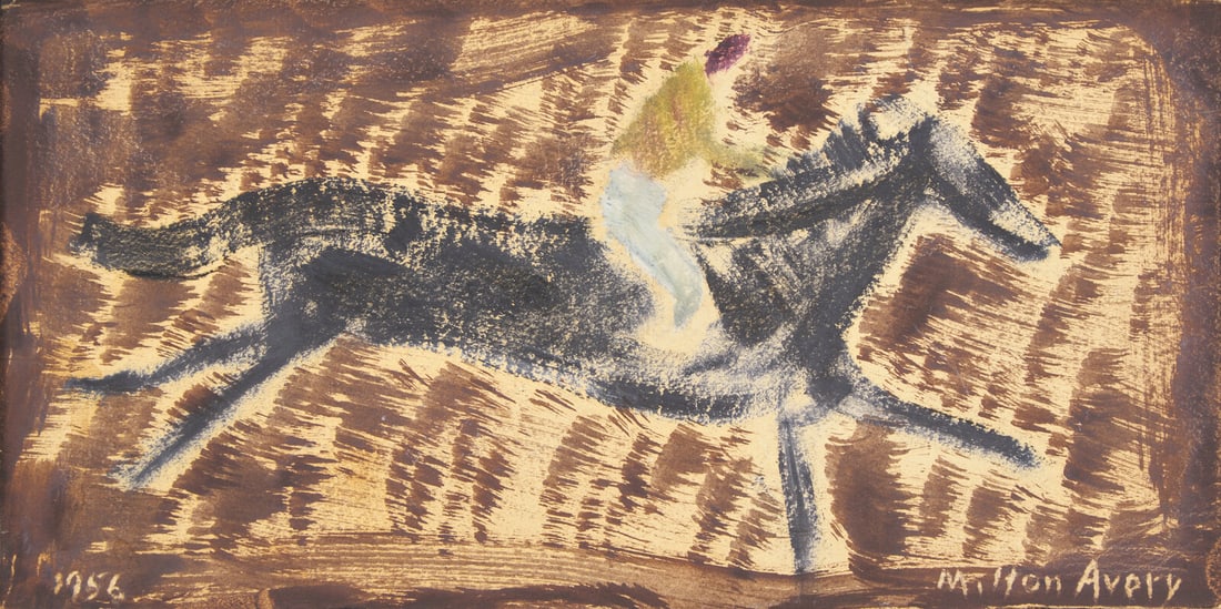 Milton Avery (American, 1885-1965) Untitled (Black Horse), 1956: Milton Avery (American, 1885-1965) Untitled (Black Horse), 1956 oil on board signed Milton Avery (lower right) and dated (lower left) 7 3/8 x 13 1/4 in. This lot is accompanied by a letter from The Mi