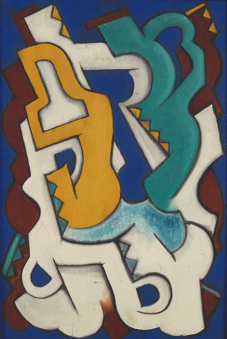 John Storrs (American, 1885-1956) Abstract IV, 1934: John Storrs (American, 1885-1956) Abstract IV, 1934 oil on board signed STORRS (lower left); initialed J. S. and dated (on the reverse) 18 x 12 in. Provenance The Artist. Downtown Gallery, New York, N