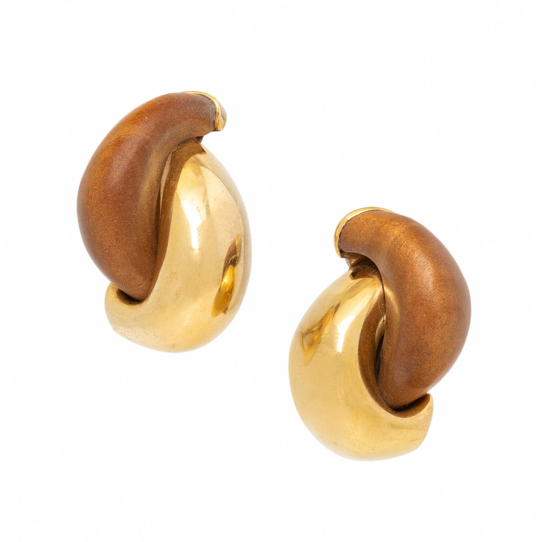 Seaman Schepps, Wood and Yellow Gold 'Half Link' Earrings (1 of 2)