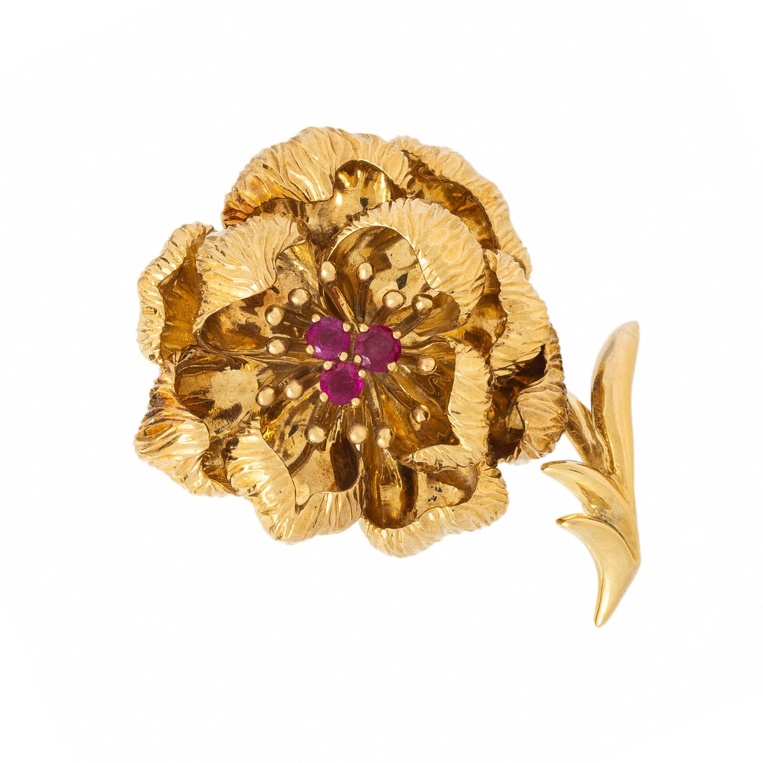 Tiffany & Co., Yellow Gold and Ruby Flower Brooch (1 of 2)