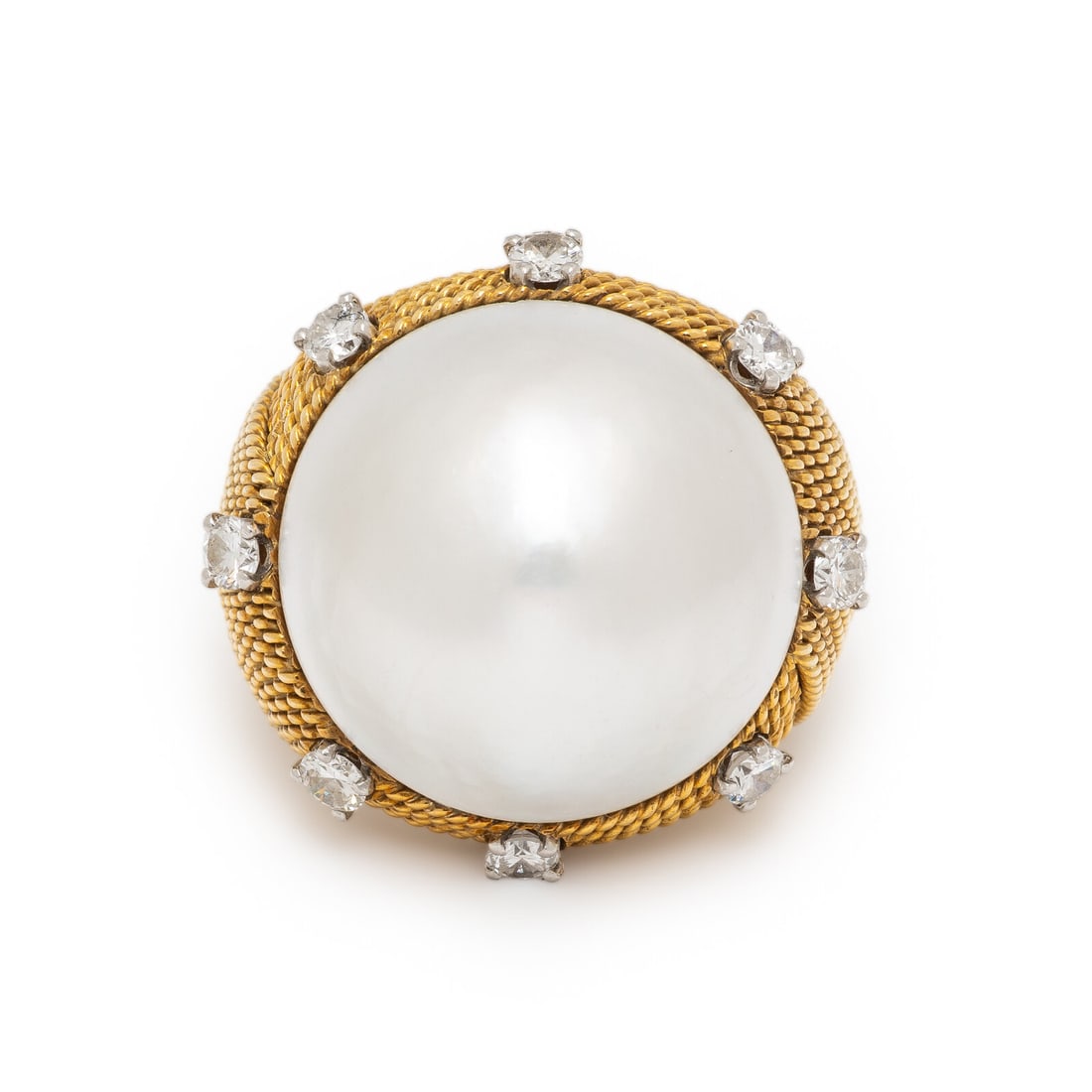 David Webb, Mabé Pearl, Diamond and Yellow Gold Ring (1 of 3)