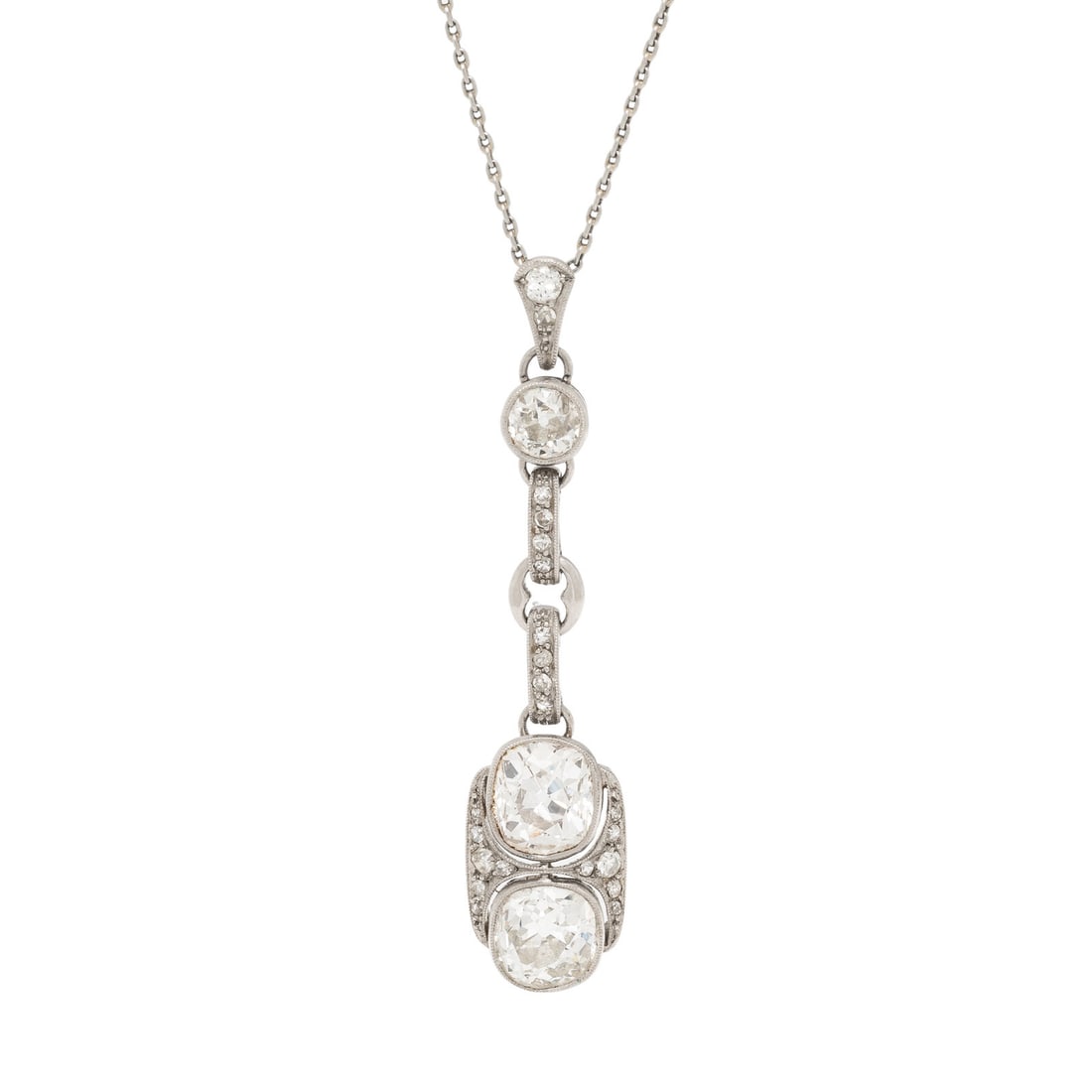 Antique, Twin Diamond and Platinum Pendant Necklace (1 of 3)