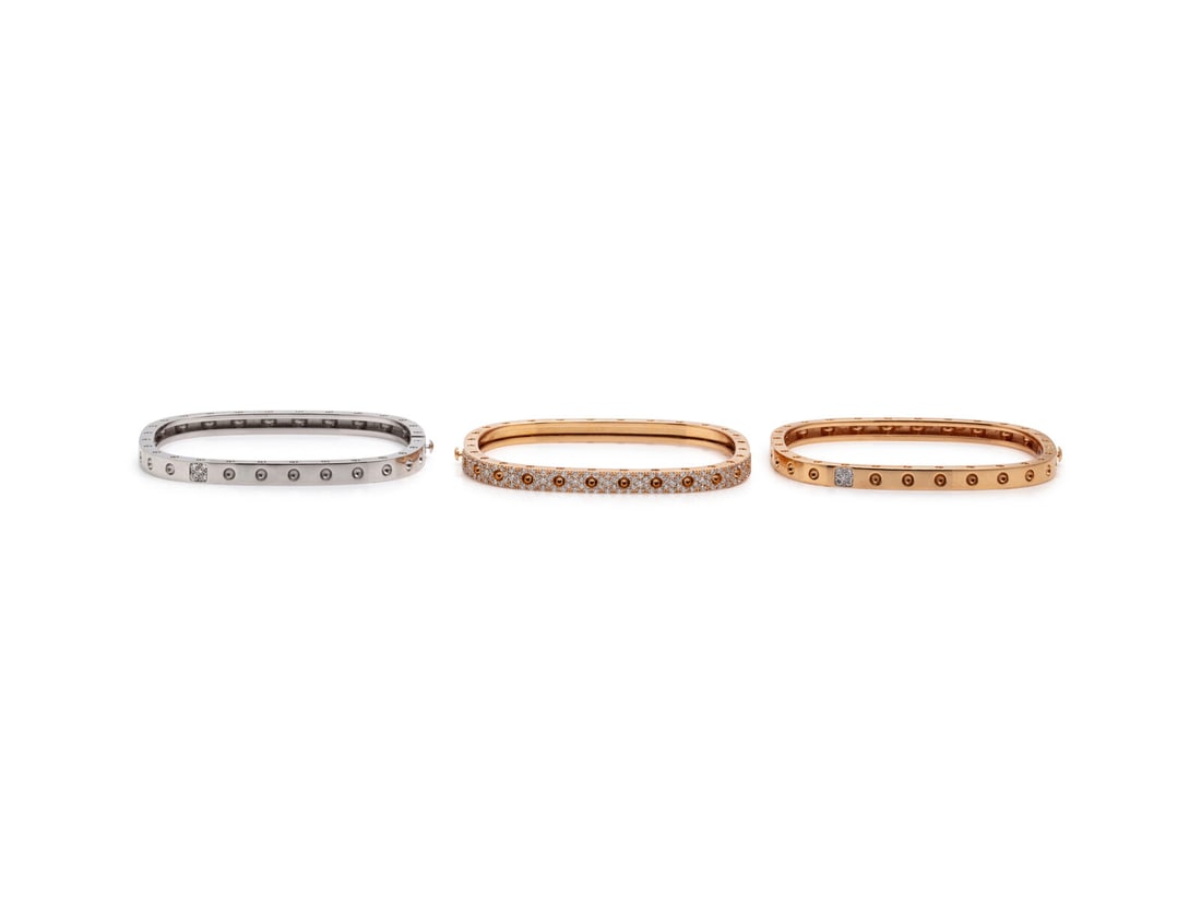 Roberto Coin, Three Rose and White Gold, and Diamond Stacking Bangle Bracelets (1 of 2)