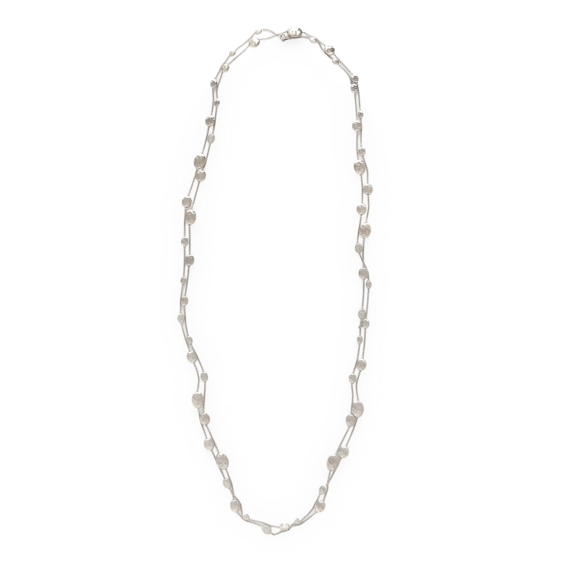 Marco Bicego, White Gold and Diamond 'Siviglia' Necklace: Marco Bicego, White Gold and Diamond 'Siviglia' Necklace Featuring textured oval beads, variously set with round brilliant cut diamonds weighing approximately 0.95 carat total. Mounted in 18 karat whi