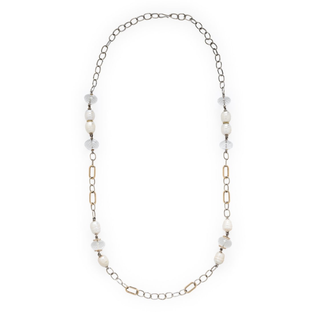 Sazingg, Baroque Cultured Pearl, Rock Crystal Quartz, and Bicolor Gold Chain Necklace (1 of 3)