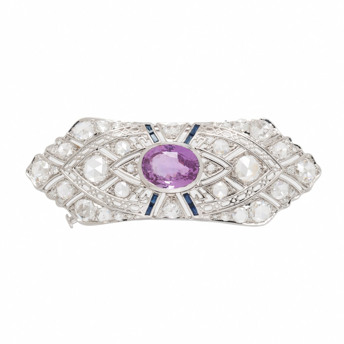 Pink Ceylon Sapphire, Diamond, and White Gold Brooch (1 of 3)