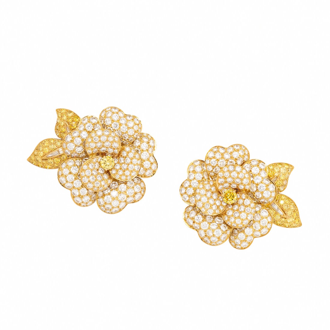 Van Cleef & Arpels, Diamond, Yellow Diamond, and Yellow Gold 'Gardenia' Earrings (1 of 2)