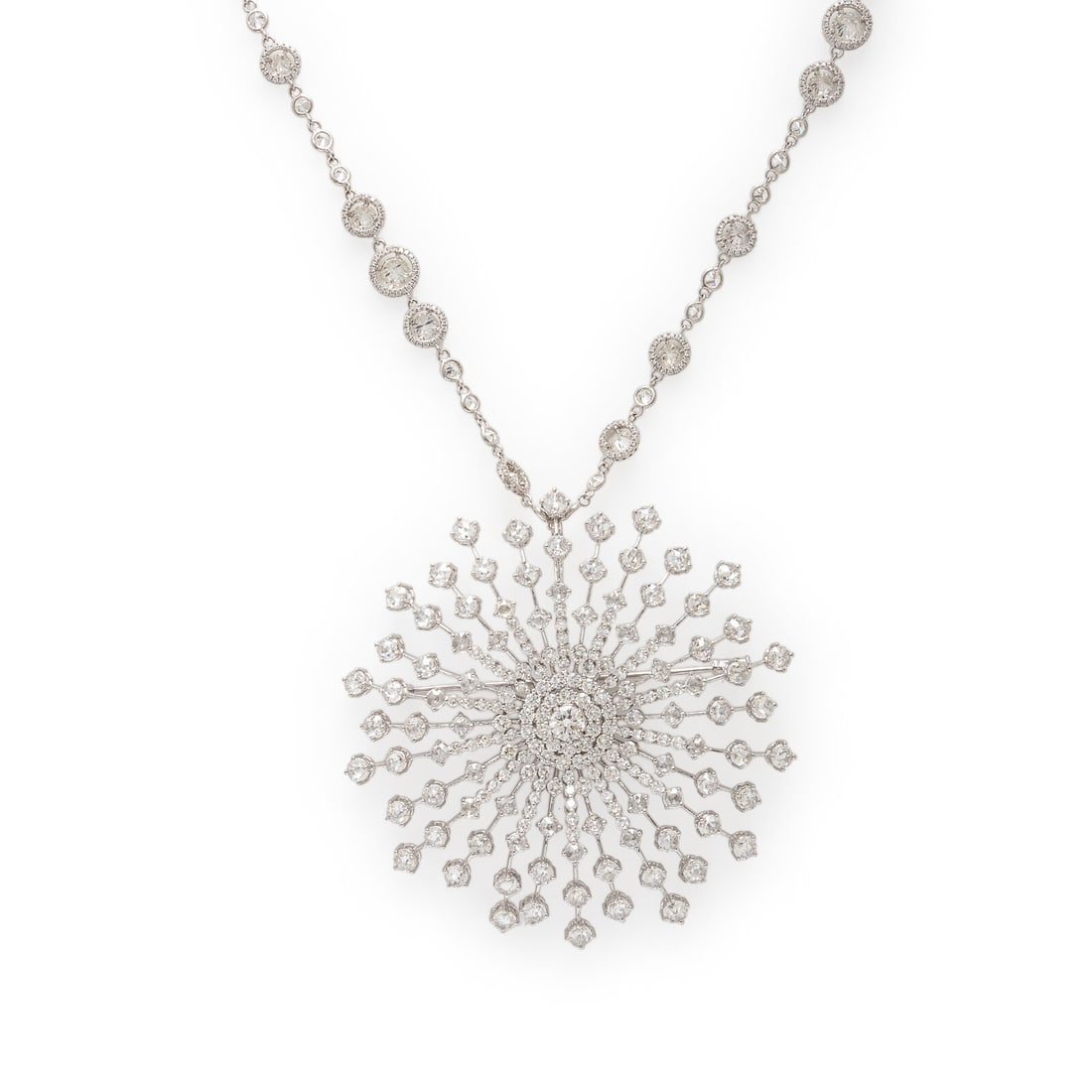 White Gold and Diamond Starburst Pendant and Station Necklace (1 of 3)