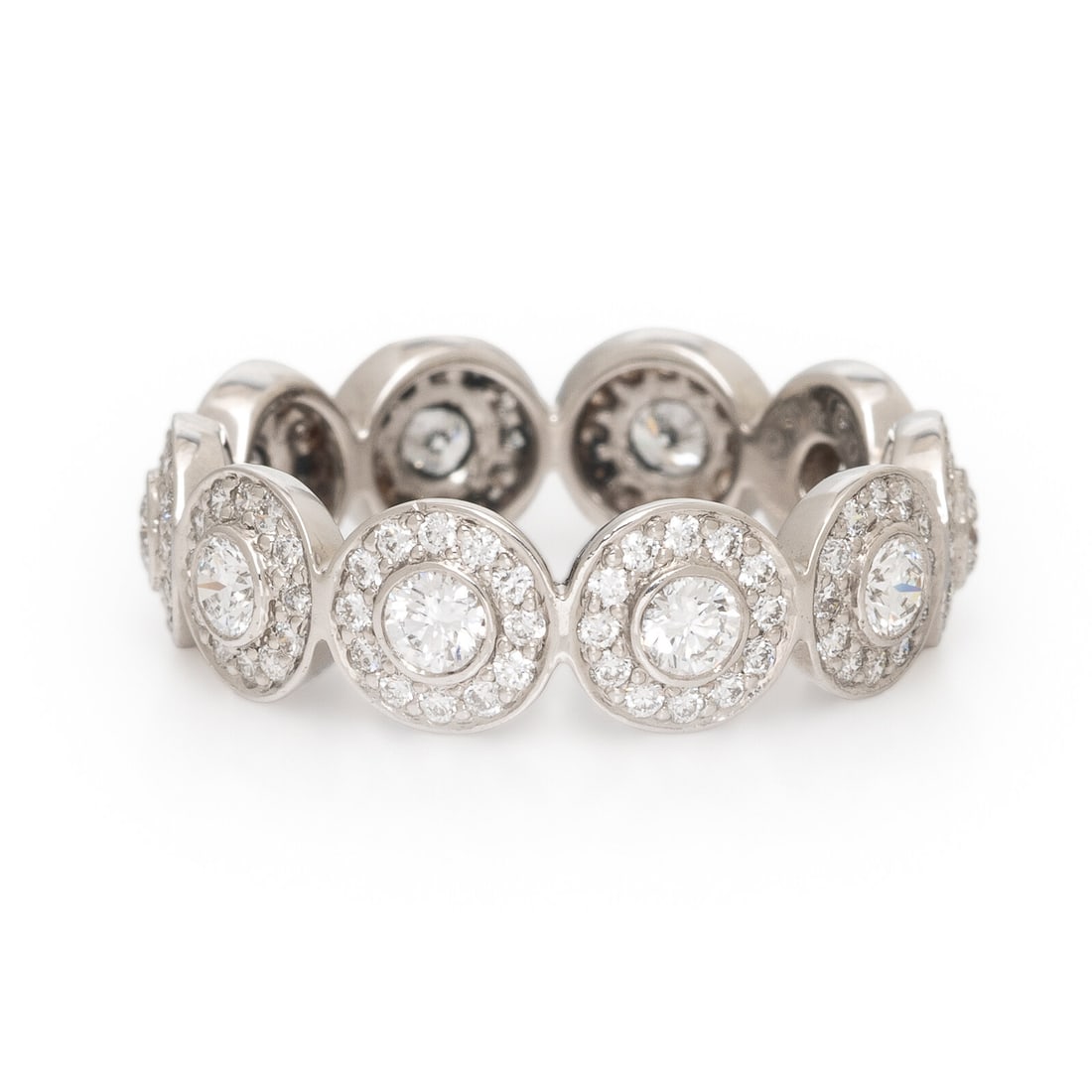 Tiffany & Co., Diamond and Platinum 'Circlet' Ring: Tiffany & Co., Diamond and Platinum 'Circlet' Ring Featuring round brilliant cut diamonds weighing approximately 1.90 carats total. Mounted in platinum. Ring size 7. Stamp: T&Co. PT950. Gross weight: 