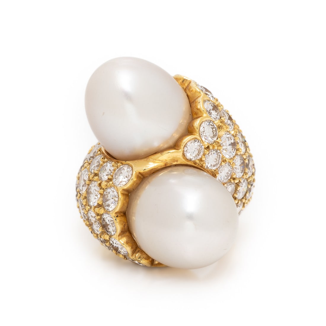Cultured Pearl, Diamond, and Yellow Gold Bypass Ring (1 of 3)