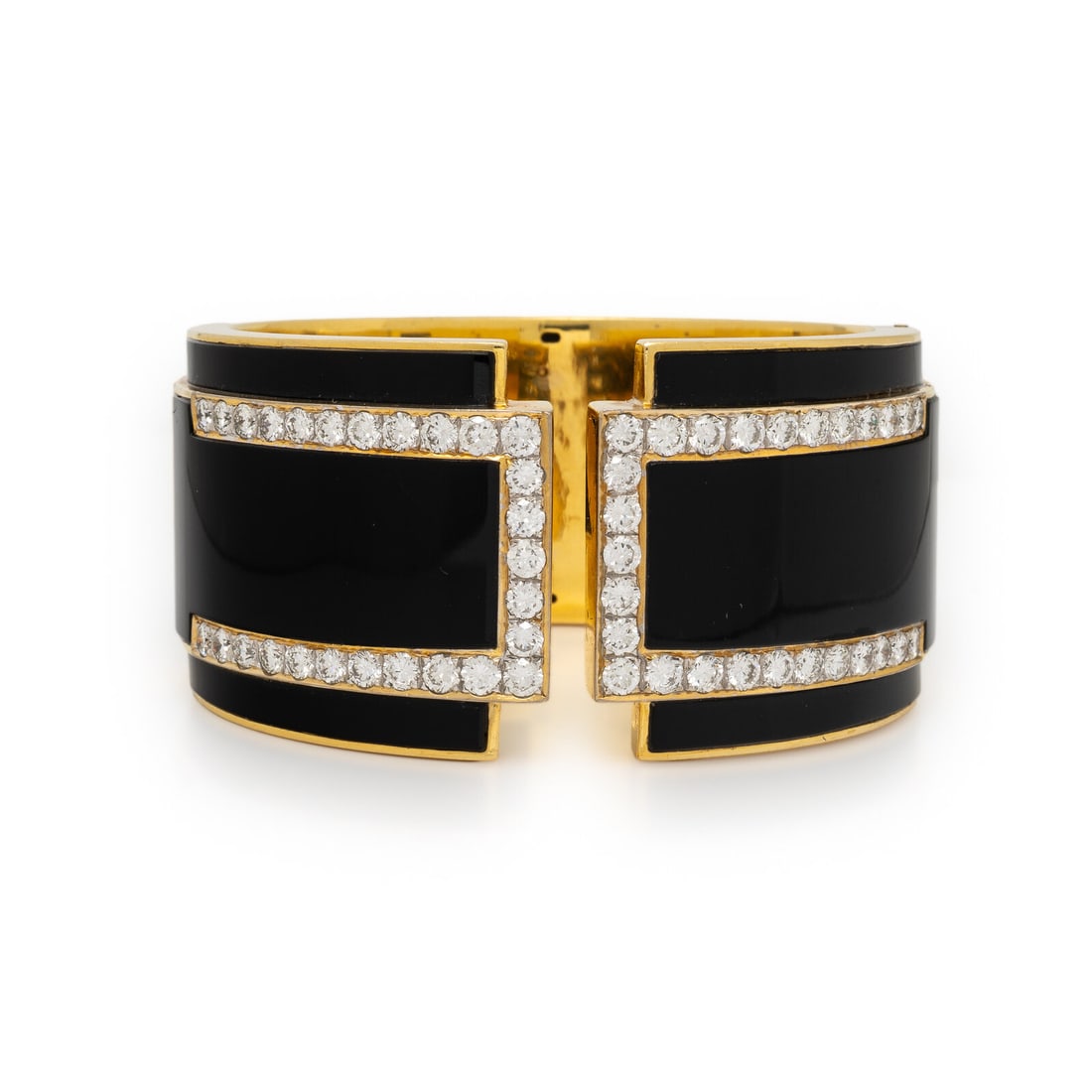 Onyx, Diamond, and Yellow Gold Cuff Bracelet (1 of 2)