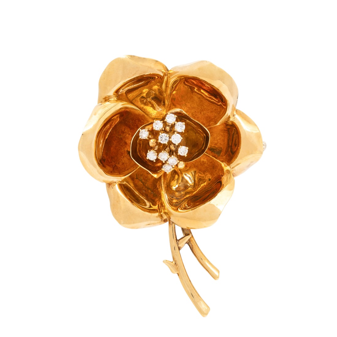 Yellow Gold and Diamond Flower Brooch (1 of 2)
