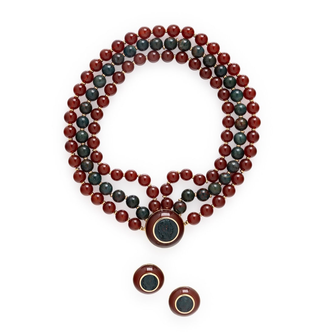 Trianon, Carnelian, Bloodstone, and Yellow Gold Convertible Necklace and Earrings (1 of 4)