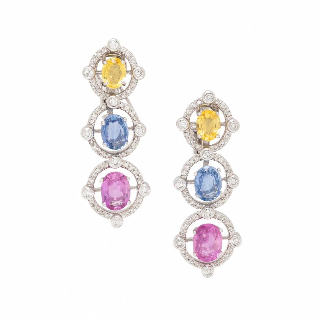 Multi Colored Sapphire, Diamond, and White Gold Earrings (1 of 2)