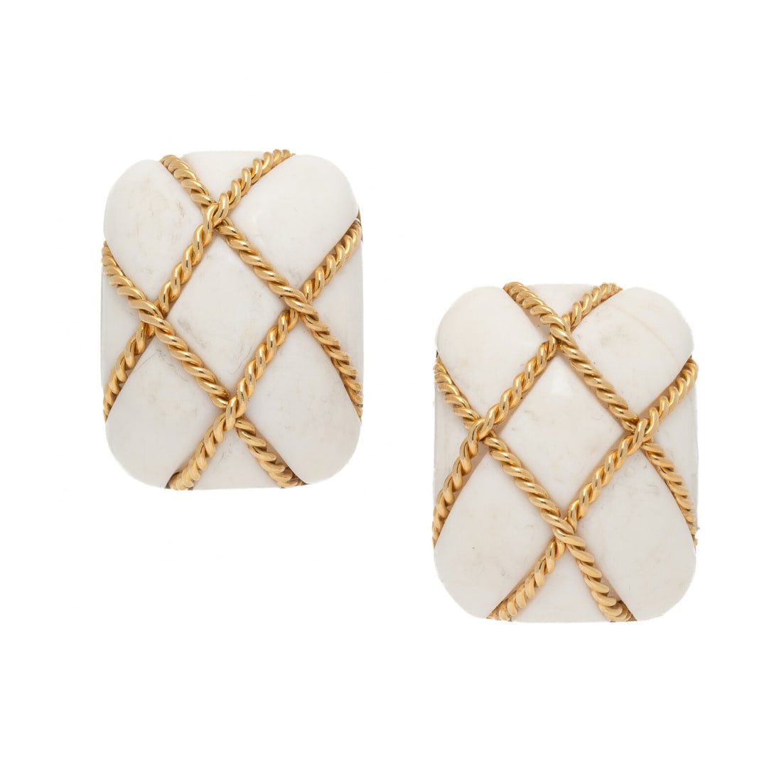 Seaman Schepps, White Coral and Yellow Gold 'Cage' Earrings (1 of 2)