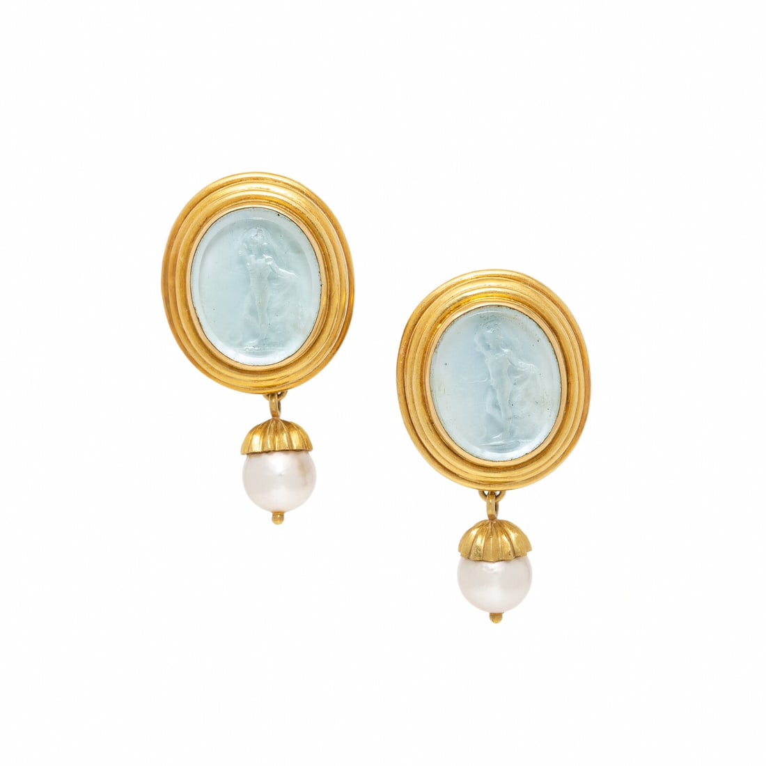 Elizabeth Locke, Yellow Gold, Cultured Pearl, and Venetian Glass Earrings (1 of 3)