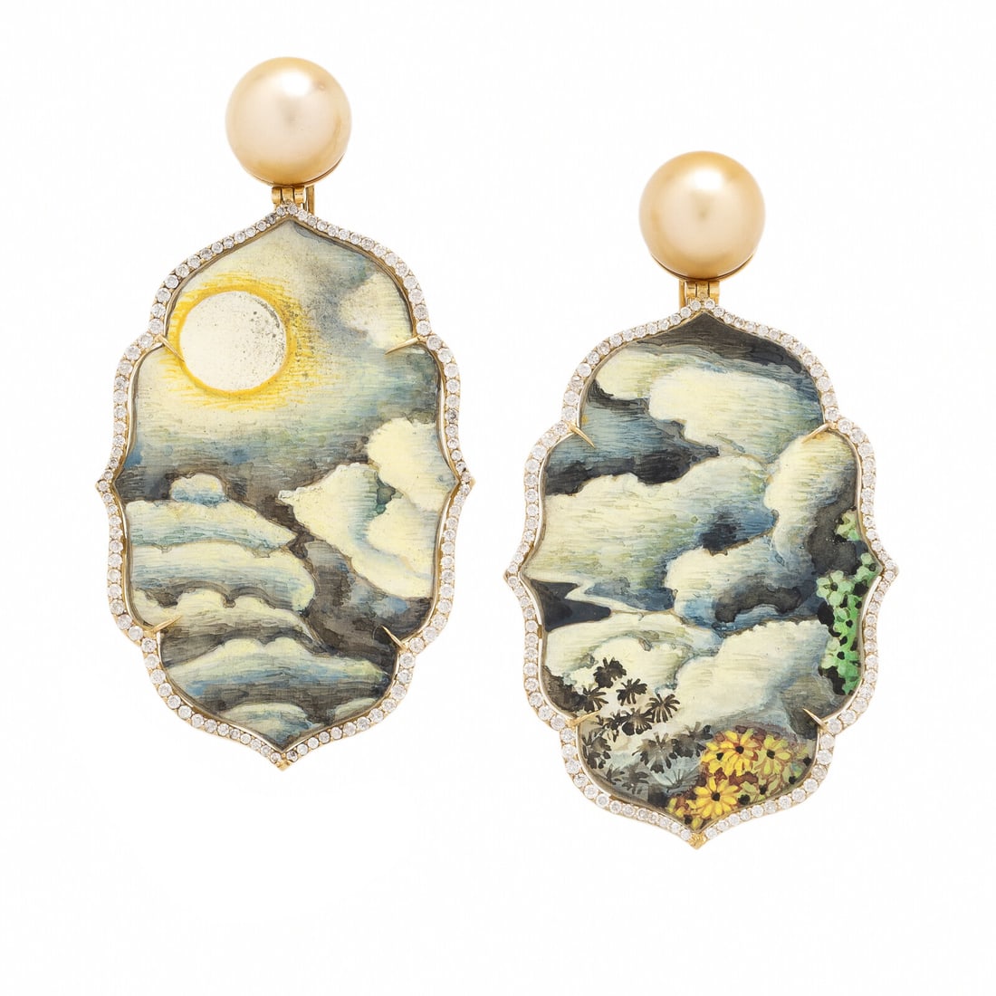 Silvia Furmanovich, Hand-Painted Miniature, Diamond, and Cultured Pearl 'India' Earrings (1 of 2)