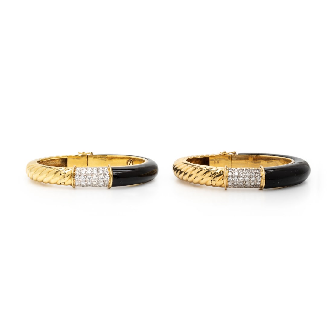 Pair of Enamel, Diamond, and Yellow Gold Bangle Bracelets (1 of 3)