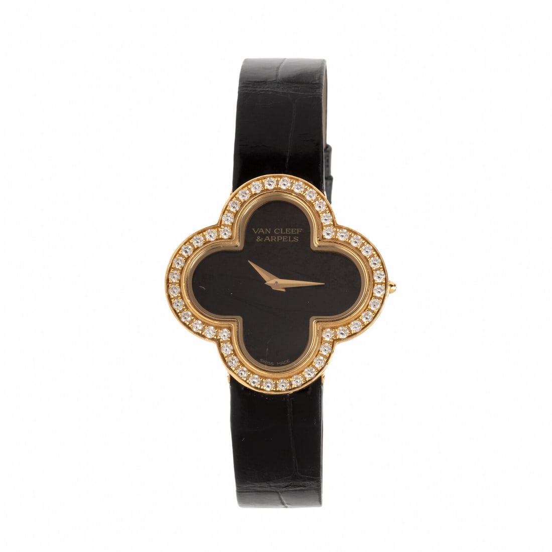 Van Cleef & Arpels, Diamond and Onyx 'Alhambra' Watch: Van Cleef & Arpels, Diamond and Onyx 'Alhambra' Watch Maker: Van Cleef & Arpels Model: Alhambra Medium Reference number: VCARN5HZ00 Serial number: HH88358 Case number: 136374 Case size: Approx. 31 mm 